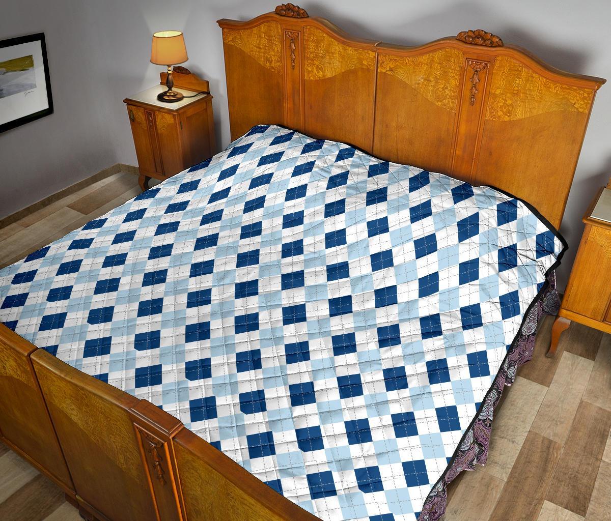 Argyle Blue Pattern Print Quilt-grizzshop