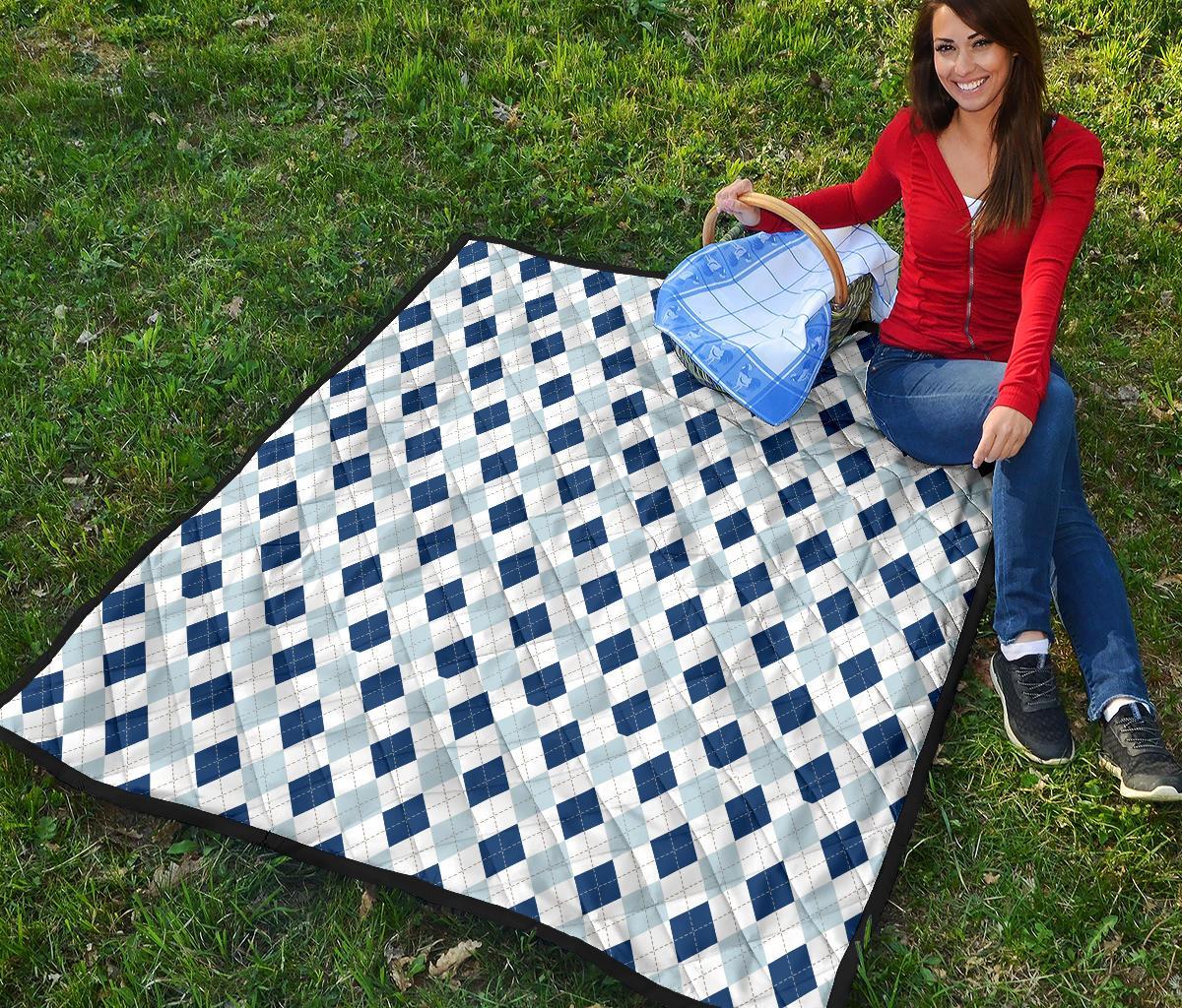 Argyle Blue Pattern Print Quilt-grizzshop