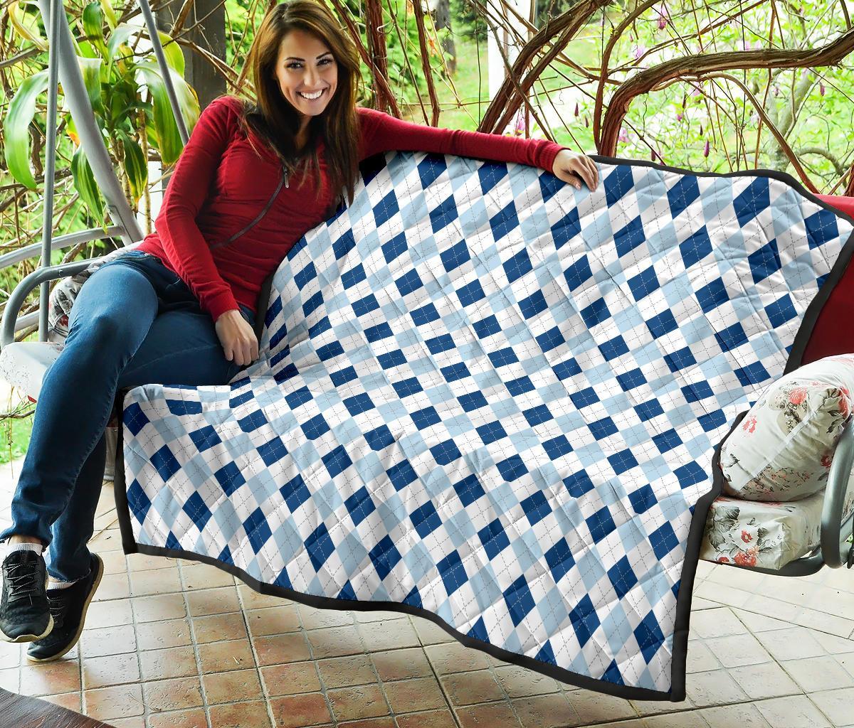 Argyle Blue Pattern Print Quilt-grizzshop