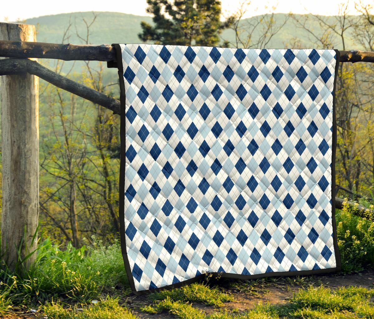 Argyle Blue Pattern Print Quilt-grizzshop