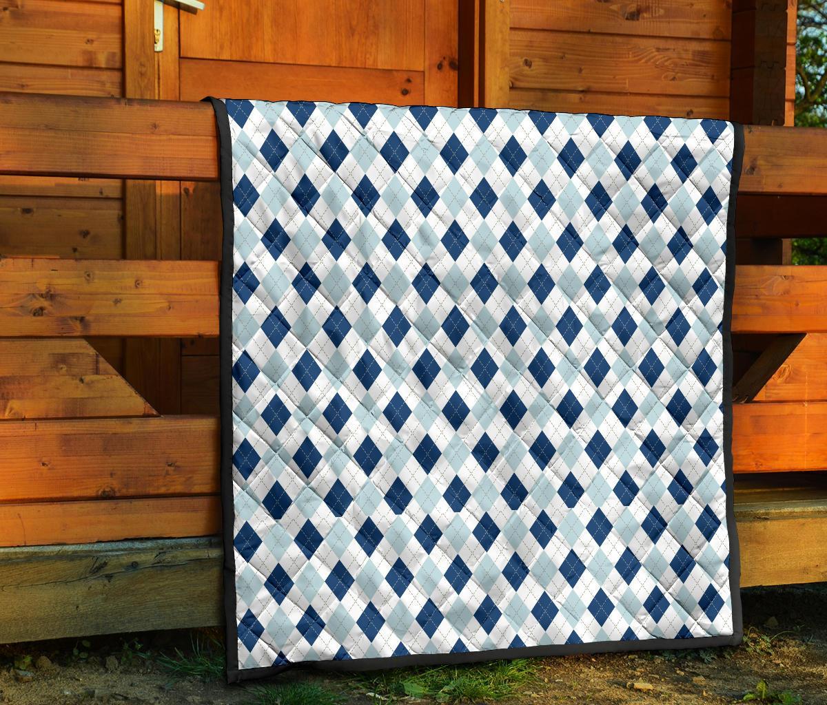 Argyle Blue Pattern Print Quilt-grizzshop