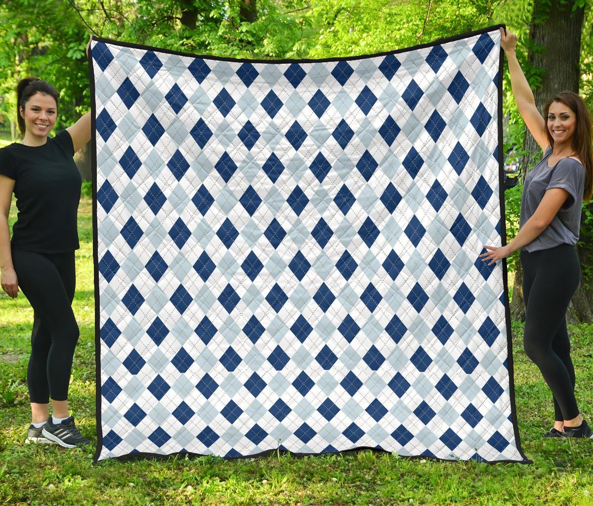 Argyle Blue Pattern Print Quilt-grizzshop