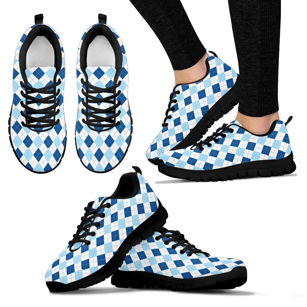 Argyle Blue Pattern Print Sneaker Shoes For Men Women-grizzshop