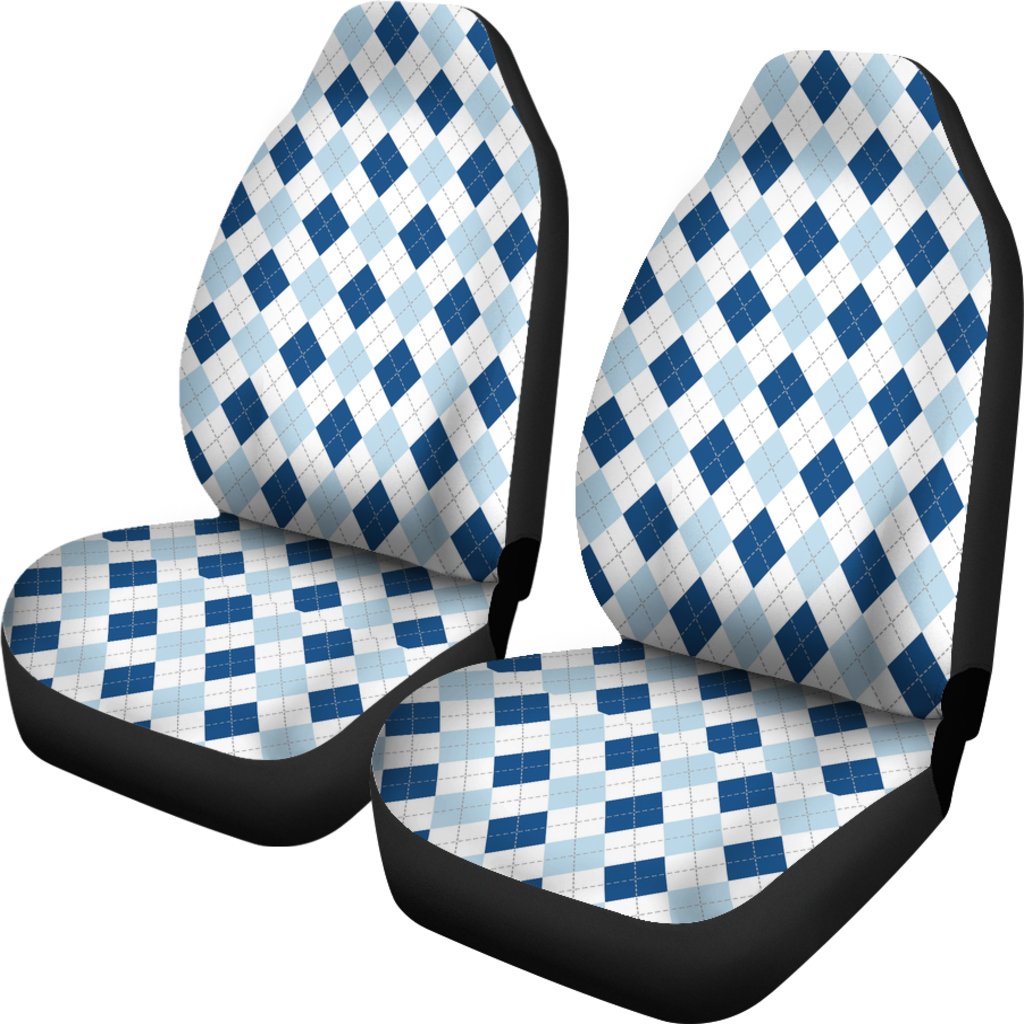 Argyle Blue Pattern Print Universal Fit Car Seat Covers-grizzshop