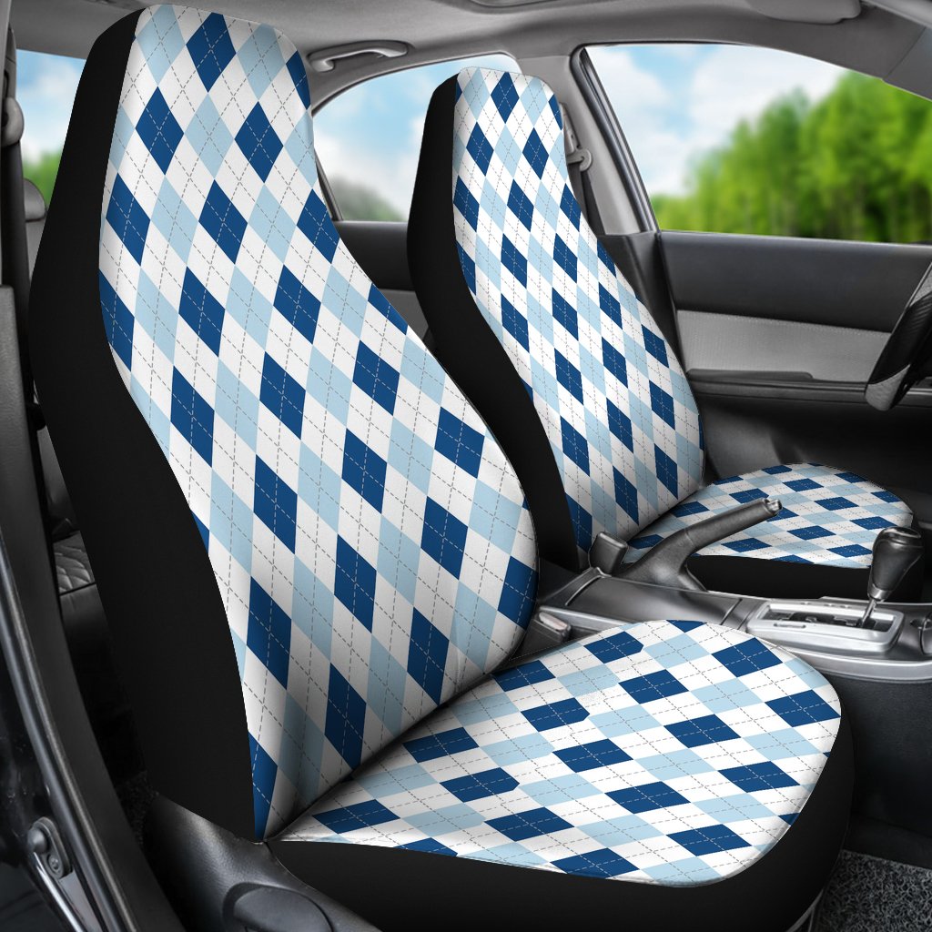 Argyle Blue Pattern Print Universal Fit Car Seat Covers-grizzshop