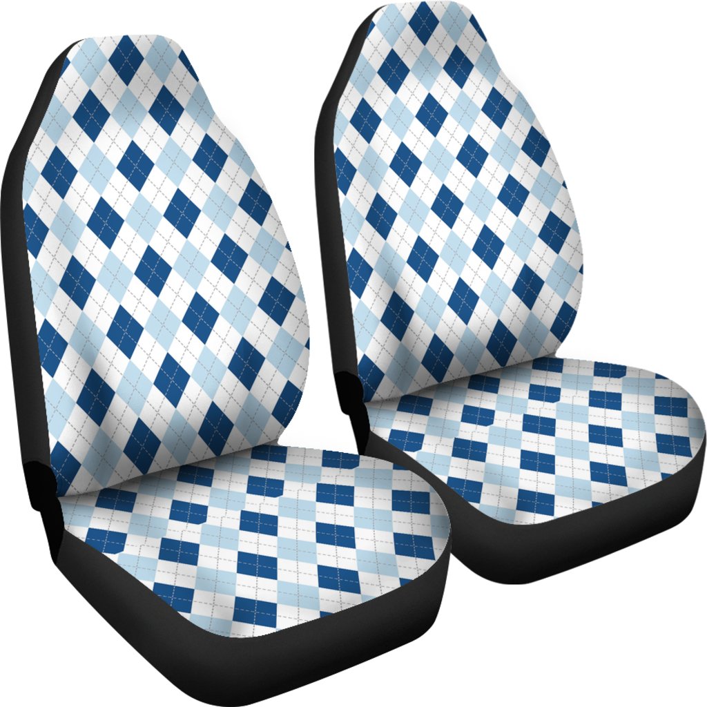 Argyle Blue Pattern Print Universal Fit Car Seat Covers-grizzshop