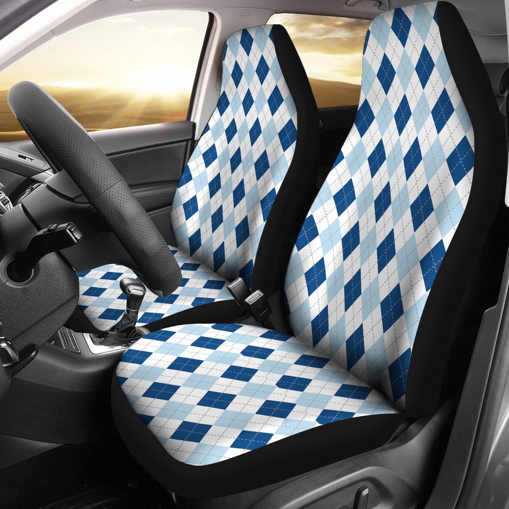 Argyle Blue Pattern Print Universal Fit Car Seat Covers-grizzshop