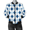 Argyle Blue Pattern Print Women Casual Bomber Jacket-grizzshop