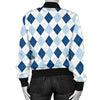 Argyle Blue Pattern Print Women Casual Bomber Jacket-grizzshop