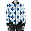 Argyle Blue Pattern Print Women Casual Bomber Jacket-grizzshop