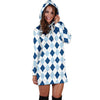 Argyle Blue Pattern Print Women Hoodie Dress-grizzshop