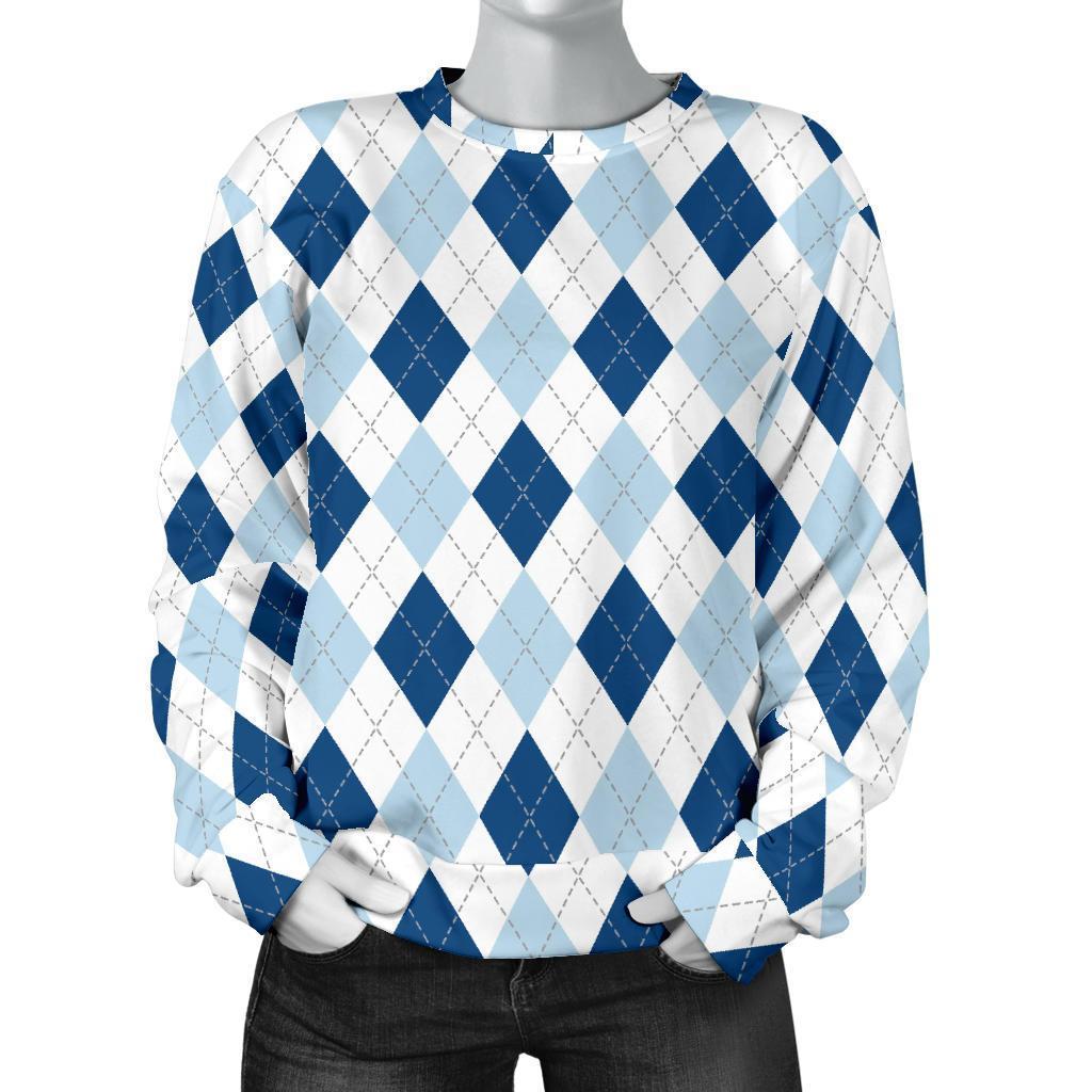 Argyle Blue Pattern Print Women's Sweatshirt-grizzshop