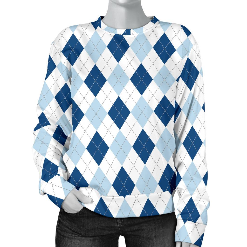 Argyle Blue Pattern Print Women's Sweatshirt-grizzshop