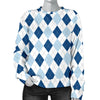 Argyle Blue Pattern Print Women's Sweatshirt-grizzshop