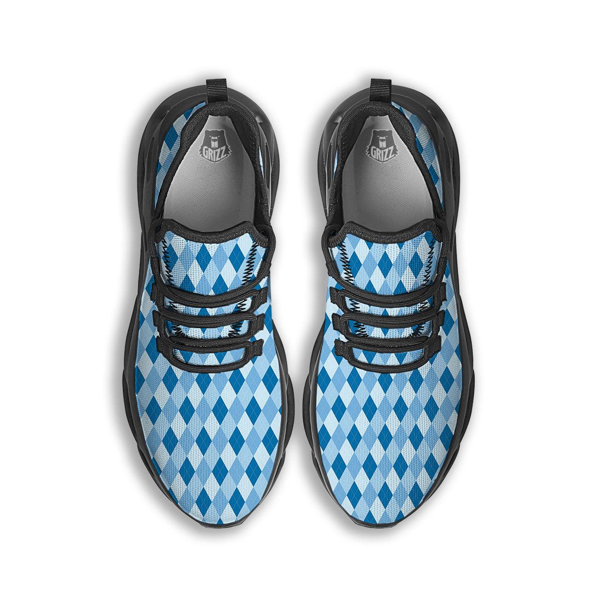 Argyle Blue Print Pattern Black Running Shoes-grizzshop