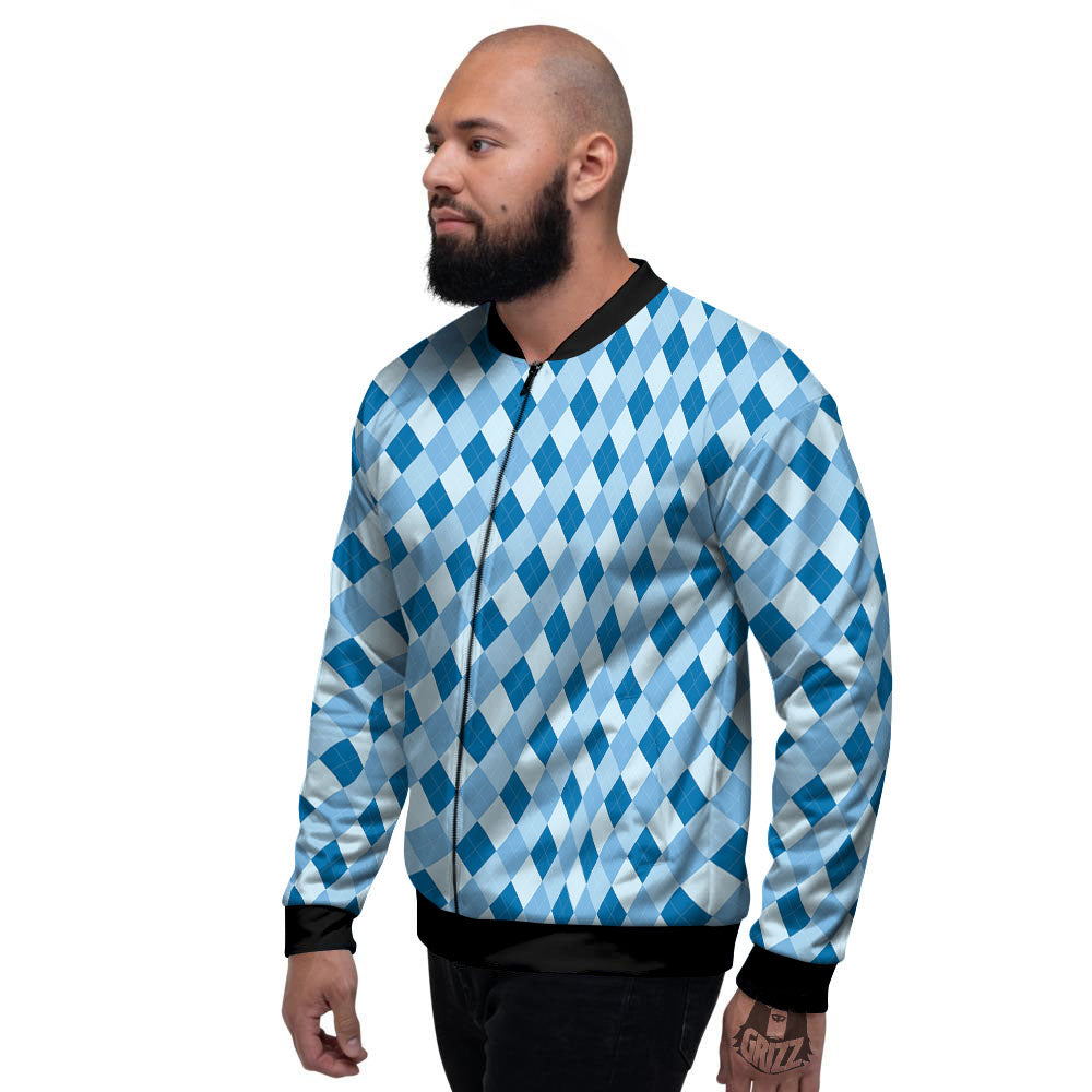 Argyle Blue Print Pattern Men's Bomber Jacket-grizzshop