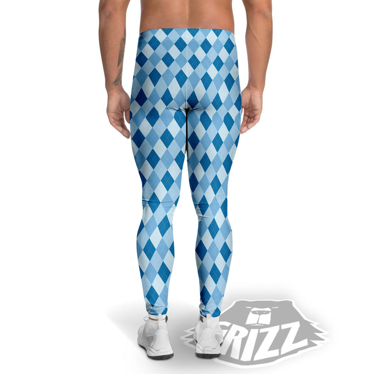 Argyle Blue Print Pattern Men's Leggings-grizzshop