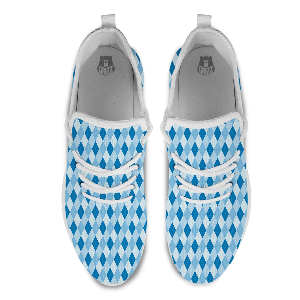 Argyle Blue Print Pattern White Athletic Shoes-grizzshop