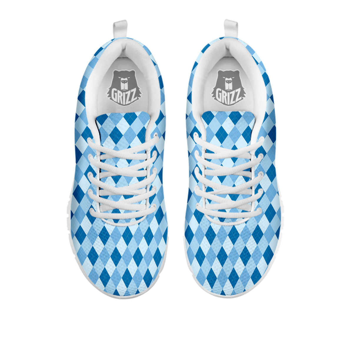 Argyle Blue Print Pattern White Sneaker-grizzshop