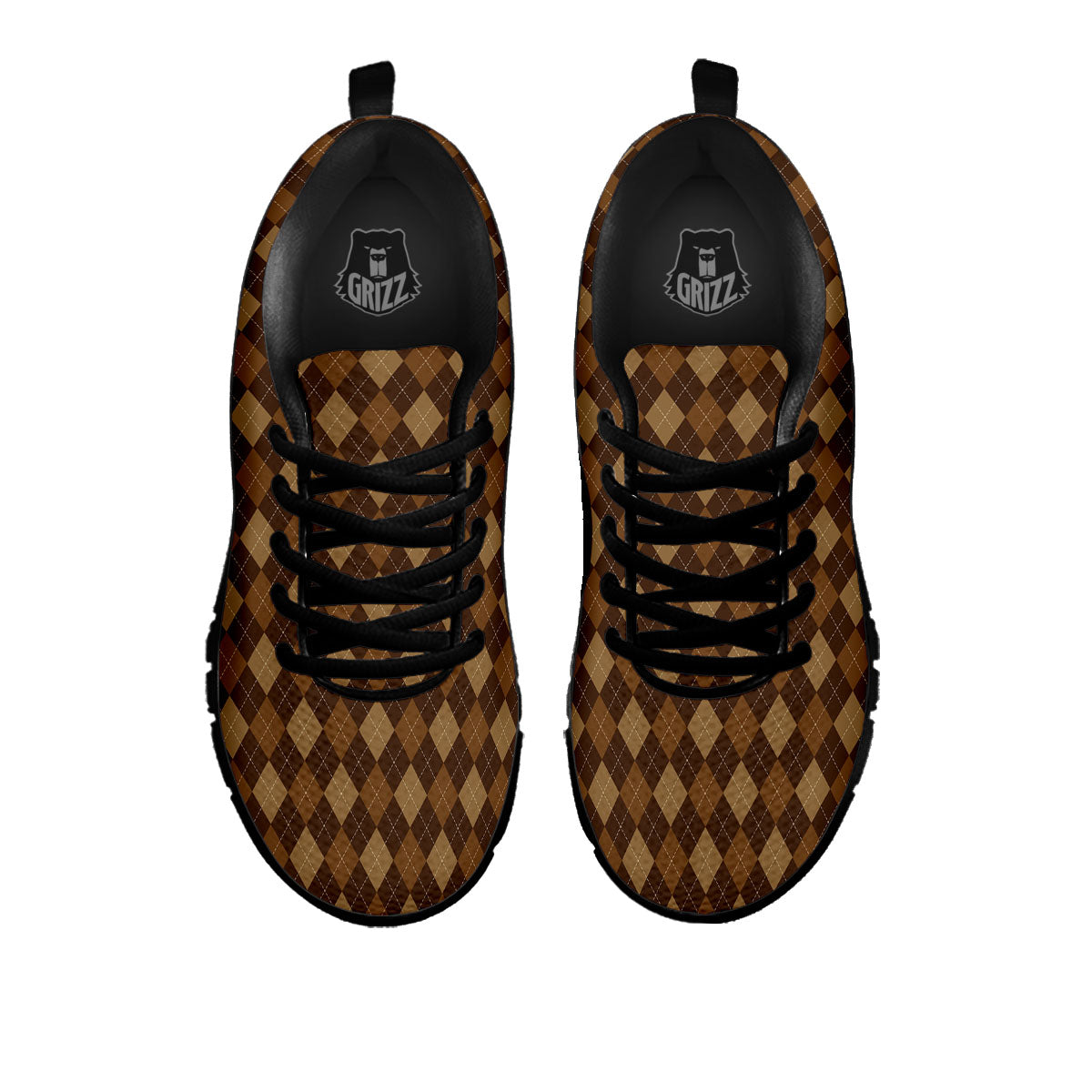 Argyle Brown Print Pattern Black Sneaker-grizzshop