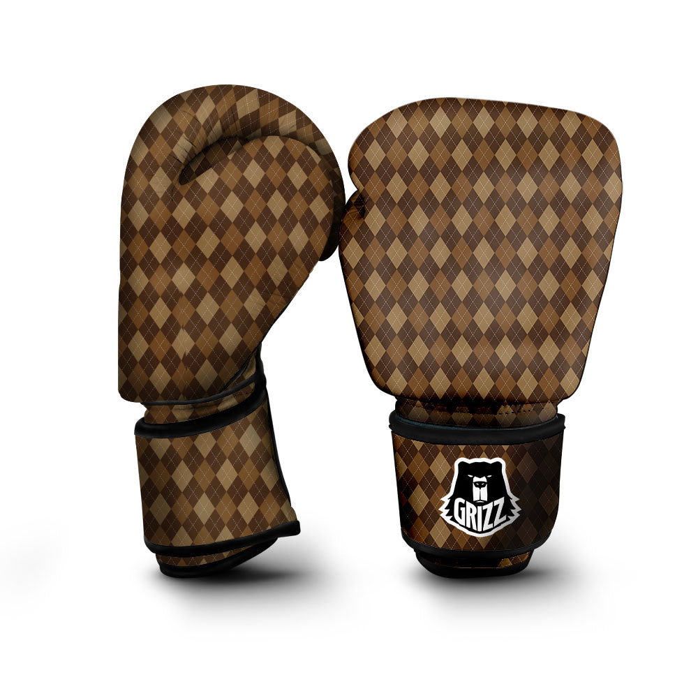 Argyle Brown Print Pattern Boxing Gloves-grizzshop