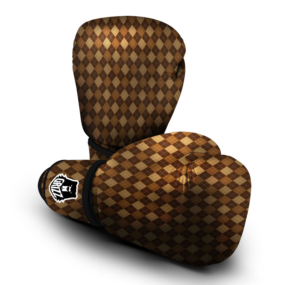 Argyle Brown Print Pattern Boxing Gloves-grizzshop
