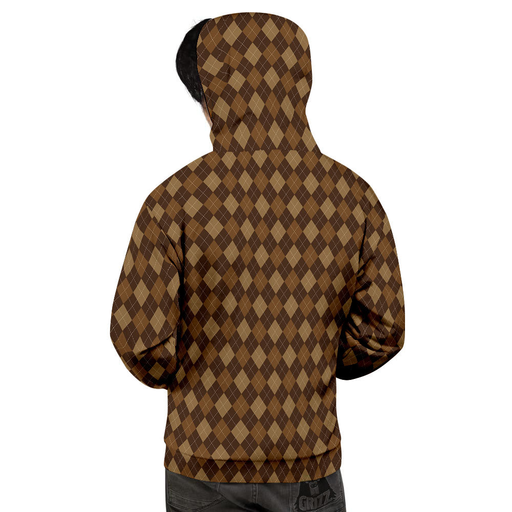 Argyle Brown Print Pattern Men's Hoodie-grizzshop