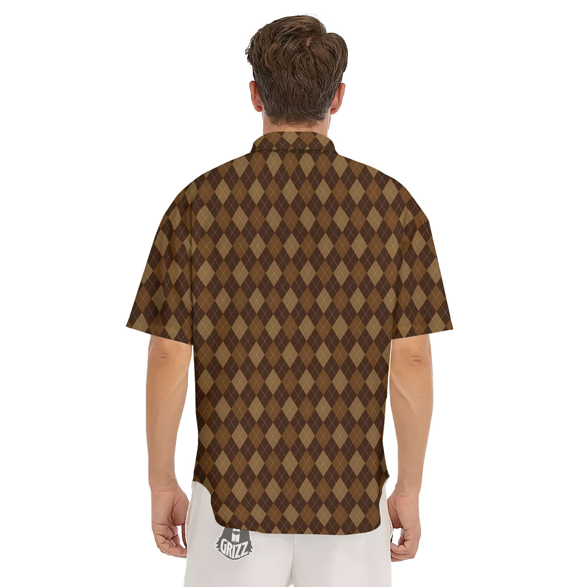 Argyle Brown Print Pattern Men's Short Sleeve Shirts-grizzshop