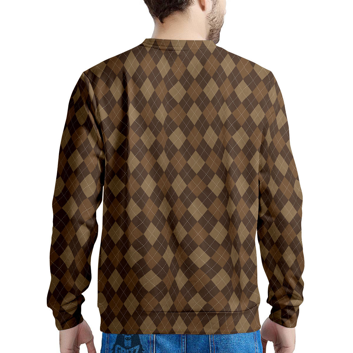 Argyle Brown Print Pattern Men's Sweatshirt-grizzshop