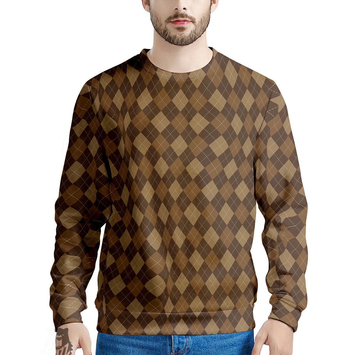Argyle Brown Print Pattern Men's Sweatshirt-grizzshop