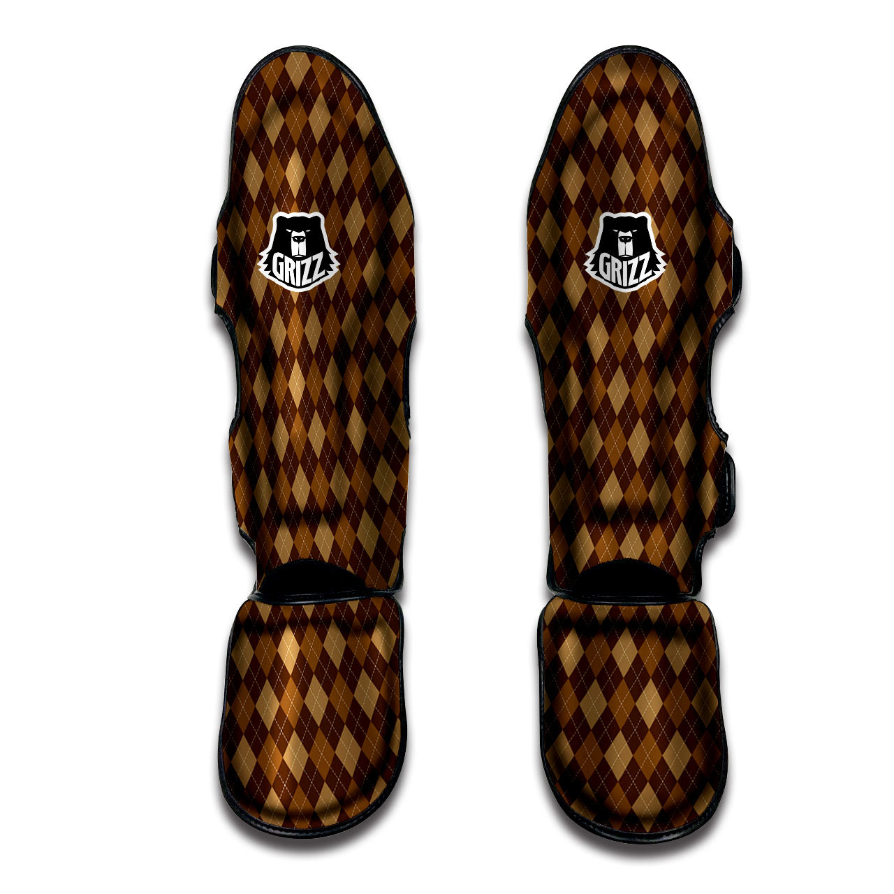 Argyle Brown Print Pattern Muay Thai Shin Guards-grizzshop