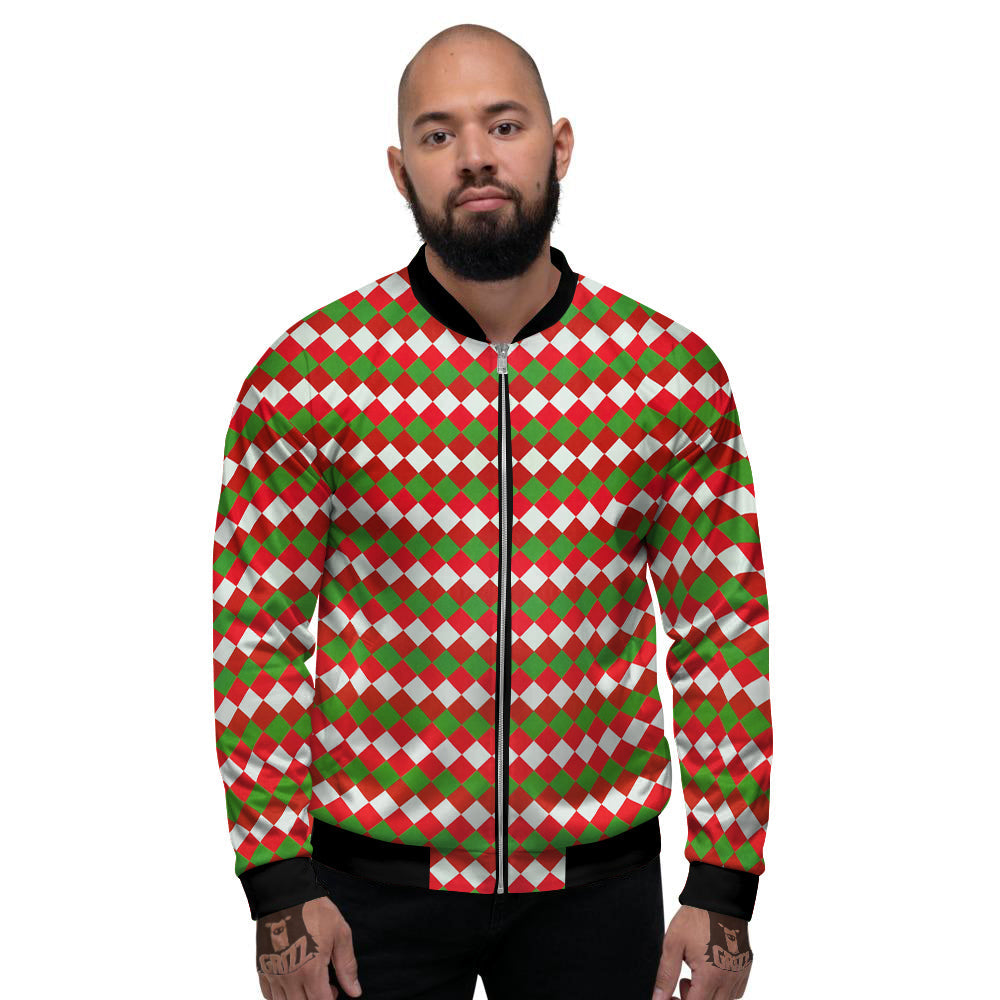 Argyle Christmas Themed Print Pattern Men's Bomber Jacket-grizzshop