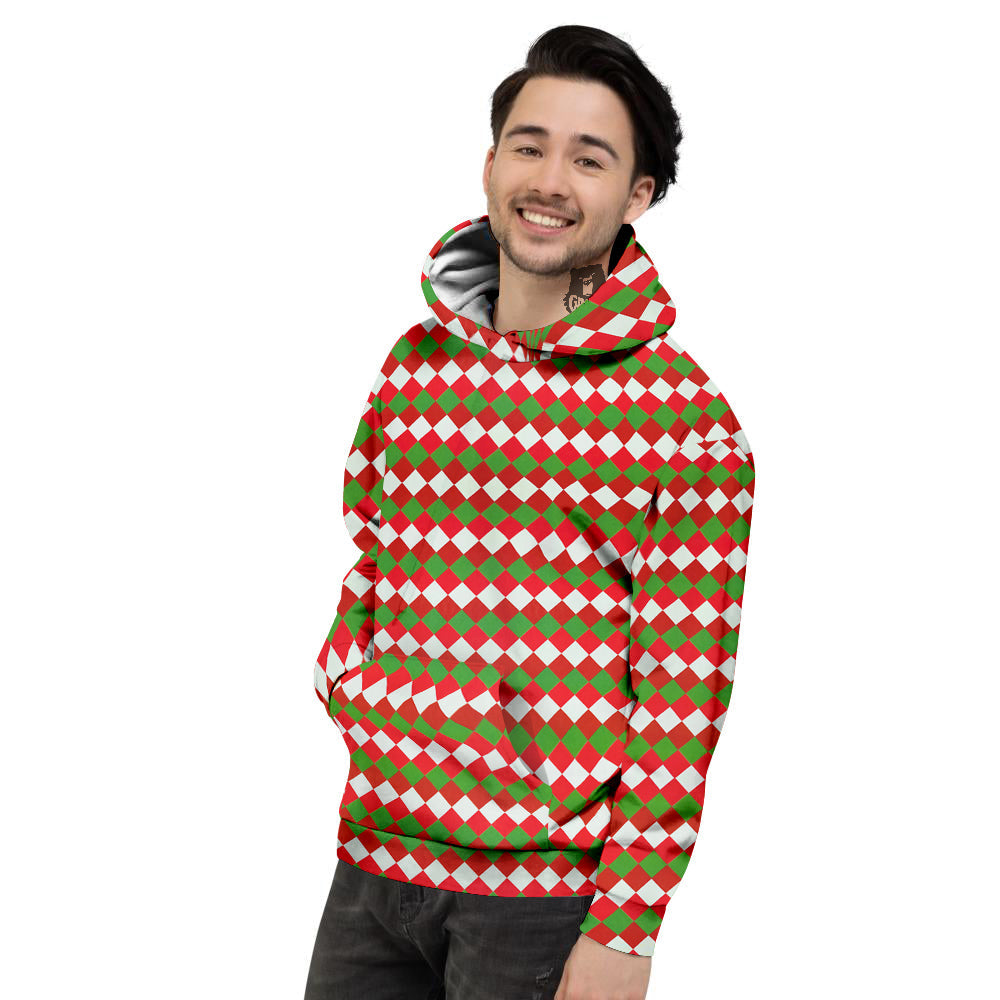 Argyle Christmas Themed Print Pattern Men's Hoodie-grizzshop