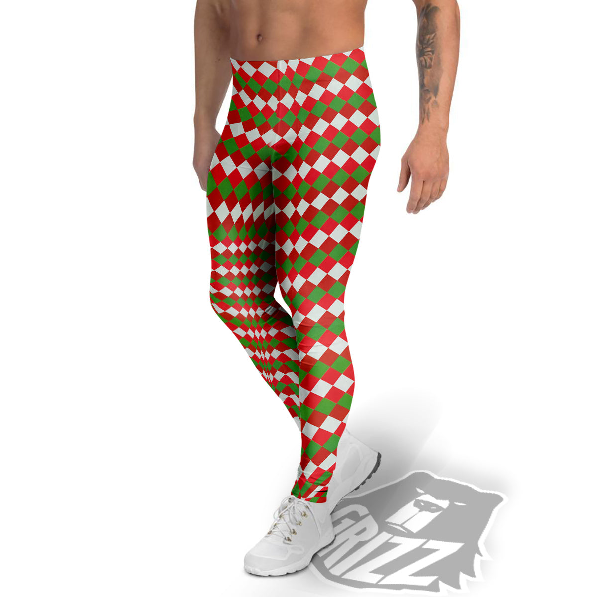 Argyle Christmas Themed Print Pattern Men's Leggings-grizzshop