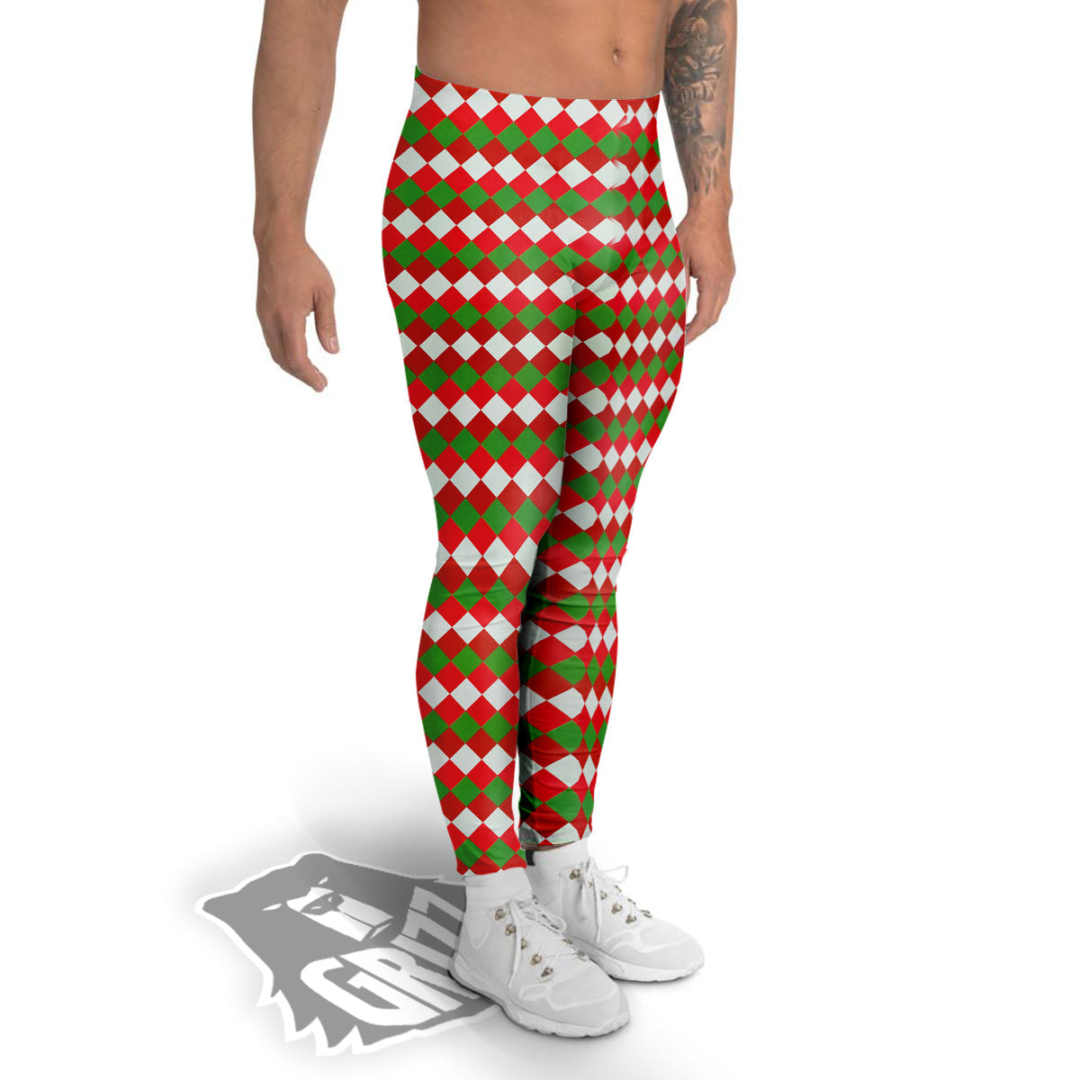 Argyle Christmas Themed Print Pattern Men's Leggings-grizzshop