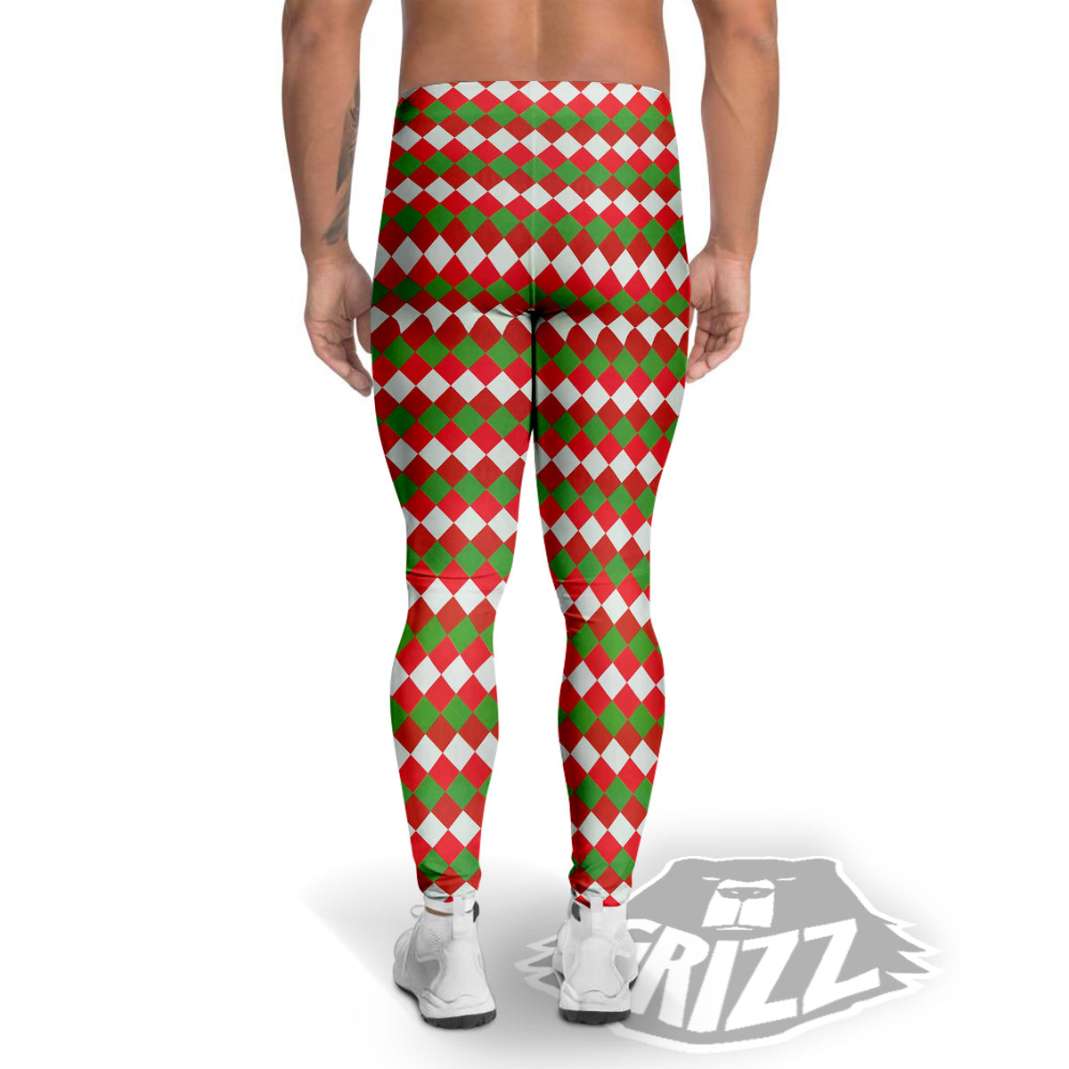 Argyle Christmas Themed Print Pattern Men's Leggings-grizzshop
