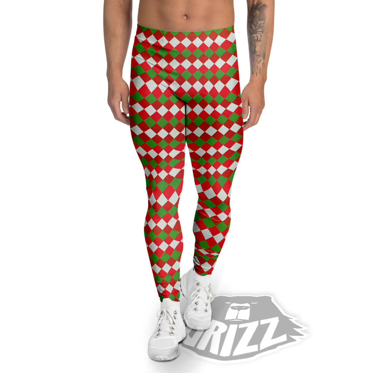 Argyle Christmas Themed Print Pattern Men's Leggings-grizzshop