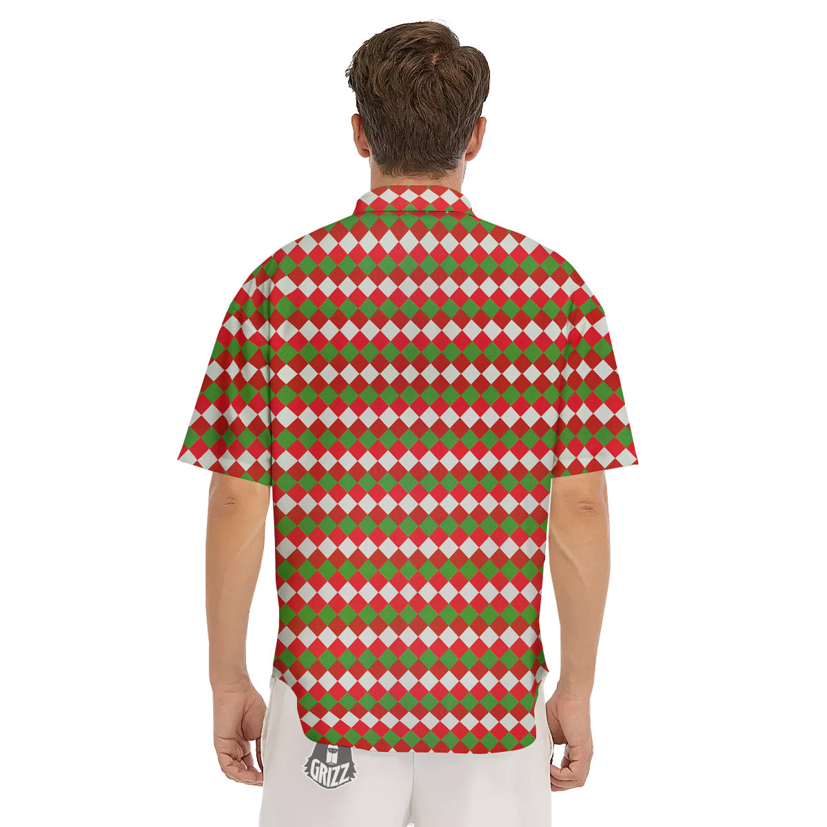 Argyle Christmas Themed Print Pattern Men's Short Sleeve Shirts-grizzshop