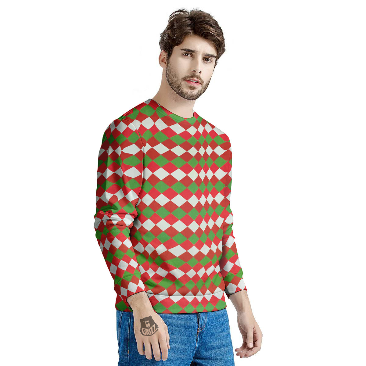 Argyle Christmas Themed Print Pattern Men's Sweatshirt-grizzshop