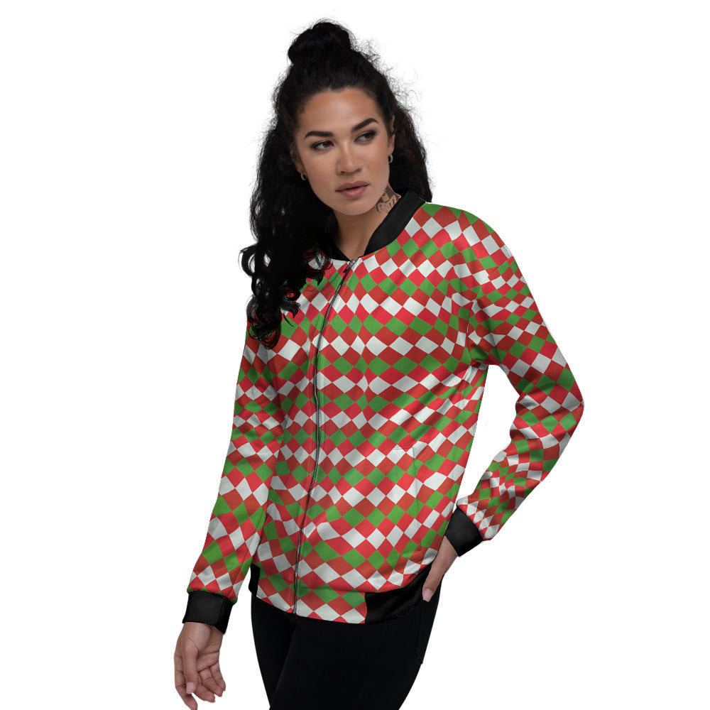 Argyle Christmas Themed Print Pattern Women's Bomber Jacket-grizzshop