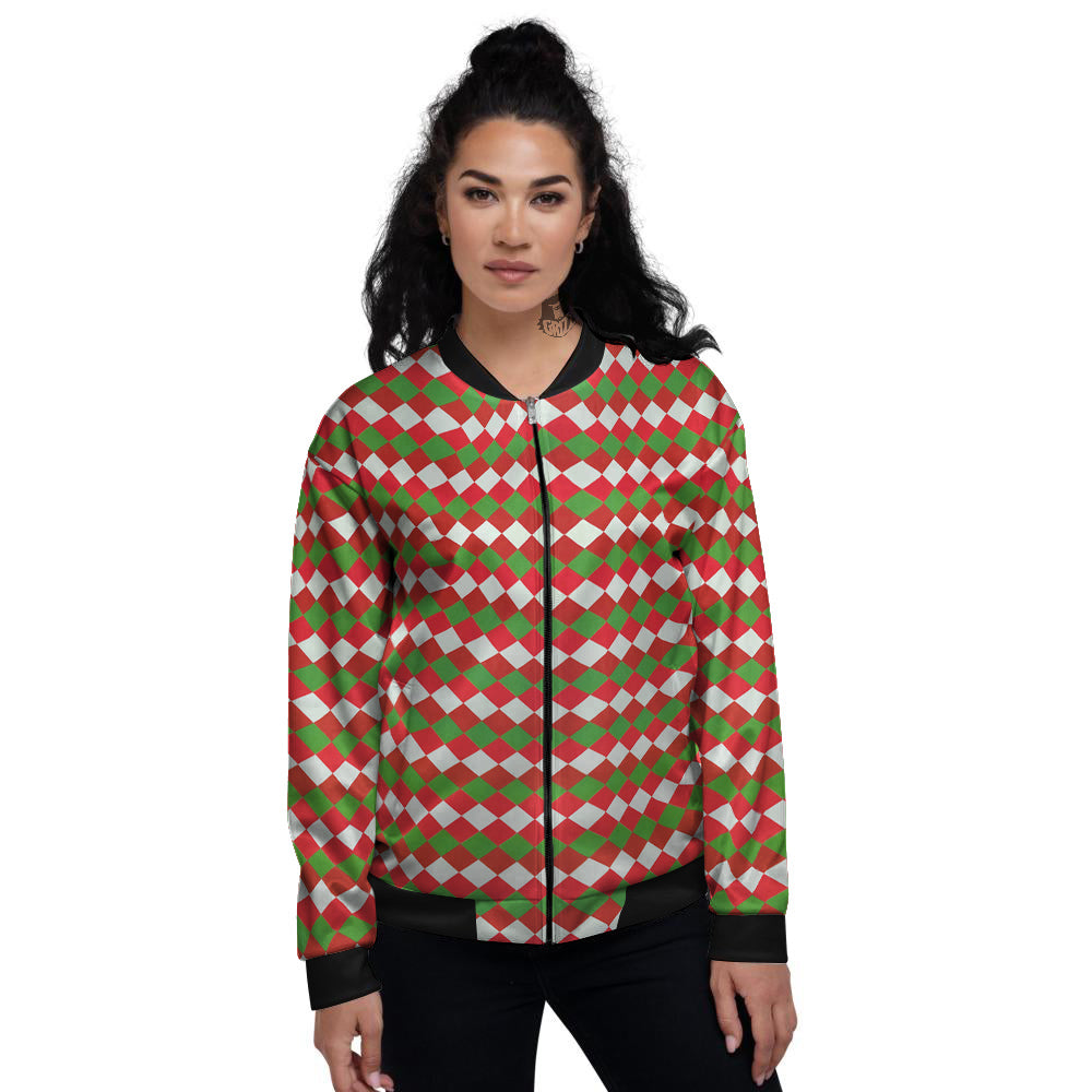 Argyle Christmas Themed Print Pattern Women's Bomber Jacket-grizzshop