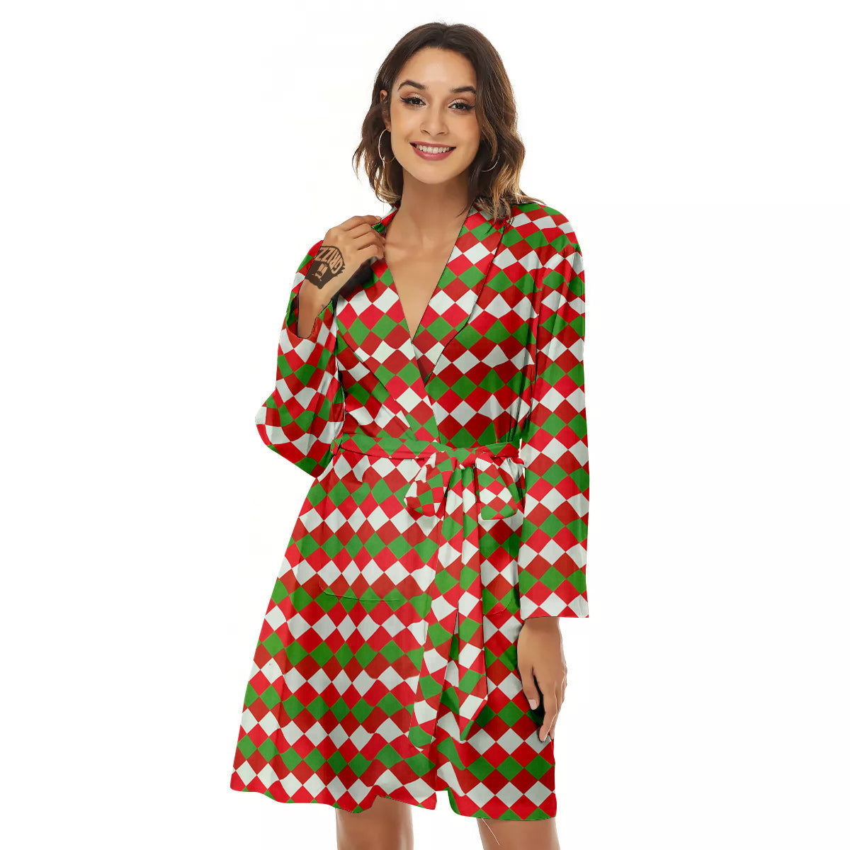 Argyle Christmas Themed Print Pattern Women's Robe-grizzshop