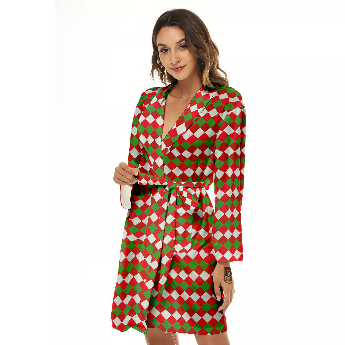 Argyle Christmas Themed Print Pattern Women's Robe-grizzshop