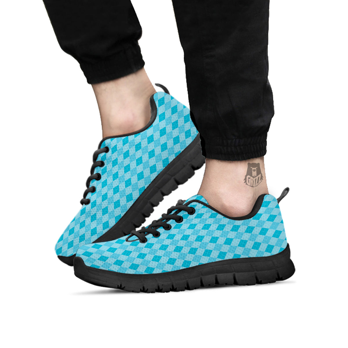 Argyle Classic Blue Print Pattern Black Sneaker-grizzshop