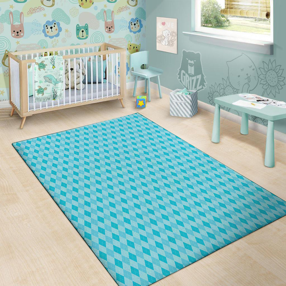 Argyle Classic Blue Print Pattern Floor Mat-grizzshop
