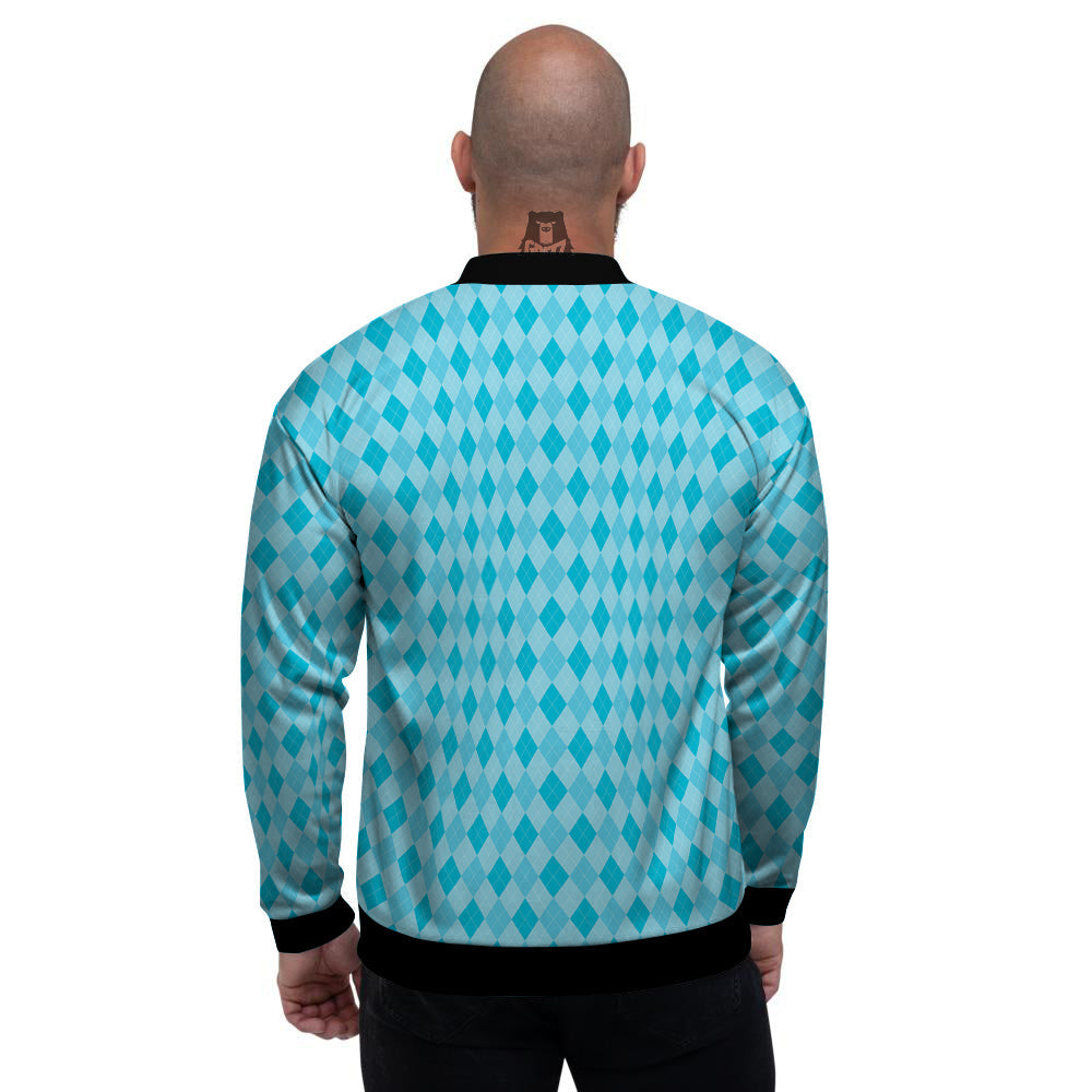 Argyle Classic Blue Print Pattern Men's Bomber Jacket-grizzshop