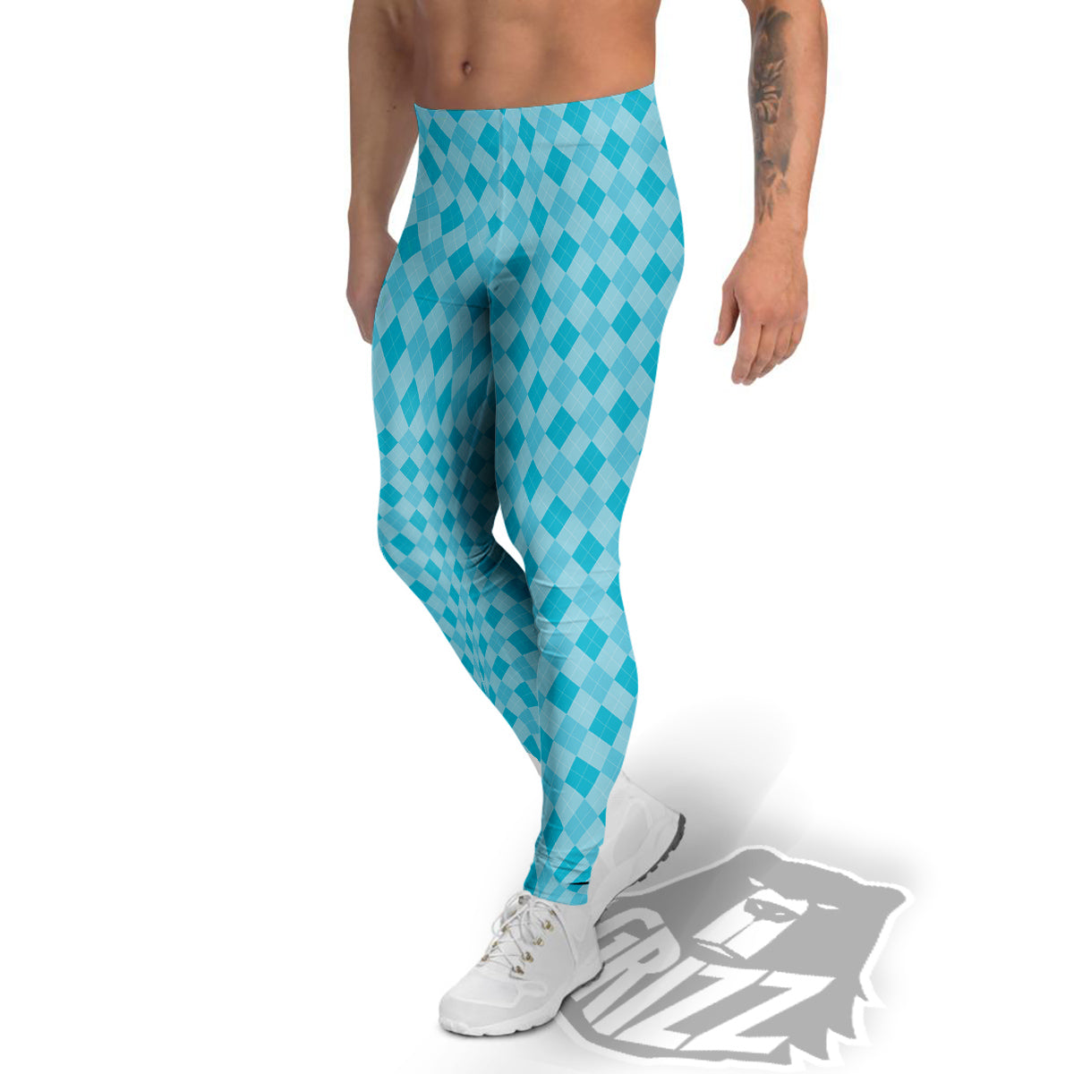 Argyle Classic Blue Print Pattern Men's Leggings-grizzshop