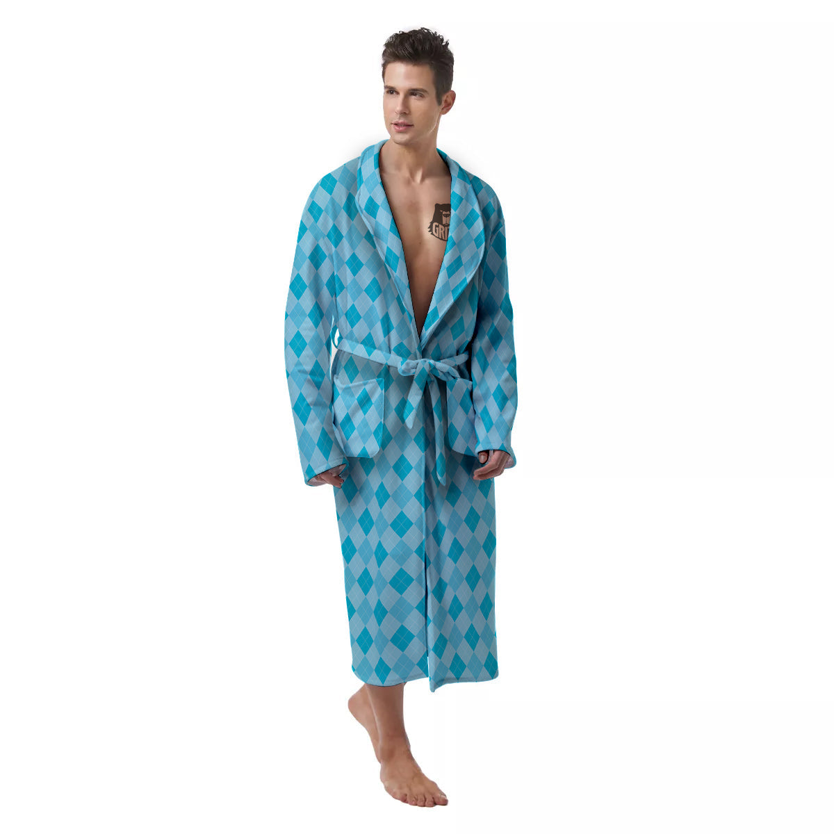 Argyle Classic Blue Print Pattern Men's Robe-grizzshop
