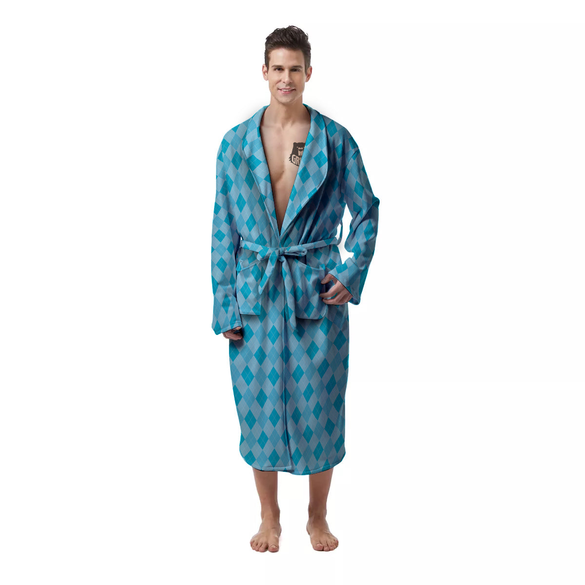 Argyle Classic Blue Print Pattern Men's Robe-grizzshop