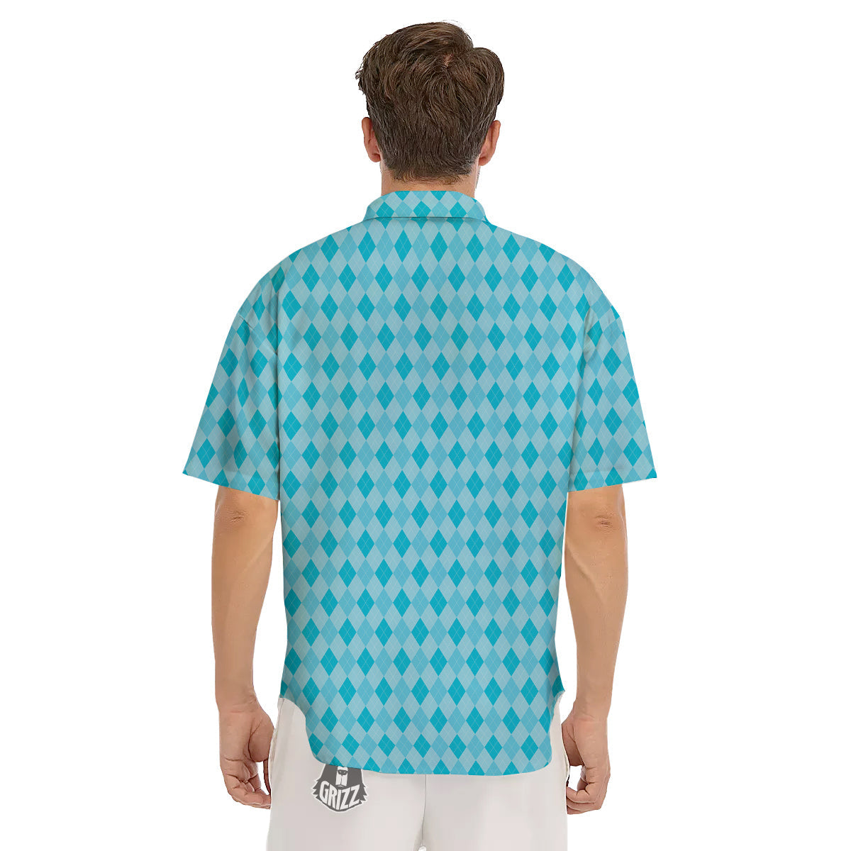 Argyle Classic Blue Print Pattern Men's Short Sleeve Shirts-grizzshop